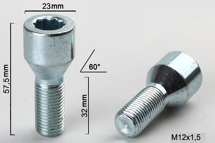 M12x1,5, Wielbout conisch inbus, Draadlengte 32mm, 23mm kopdiameter